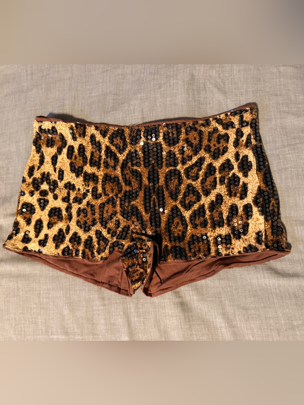 SHEIN Leopard Sequin Bike Shorts in Brown and Black